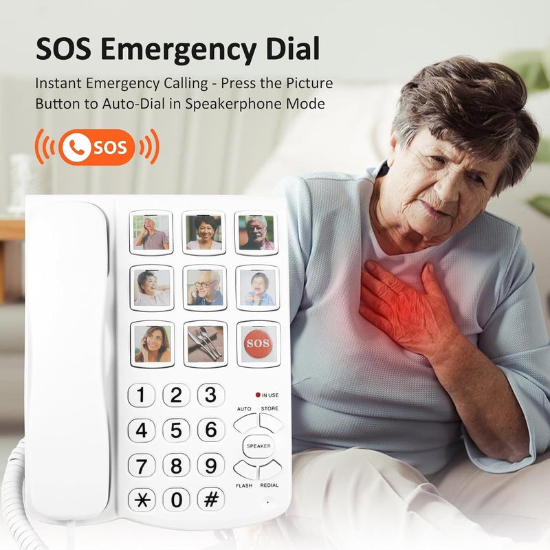 Sangyn Big Button Phones for Seniors, Picture Replaceable Extra Loud Ringer Corded Basic Landline Telephone for Hearing Impaired Visually Impaired Elder Emergency House Phones - Image 3